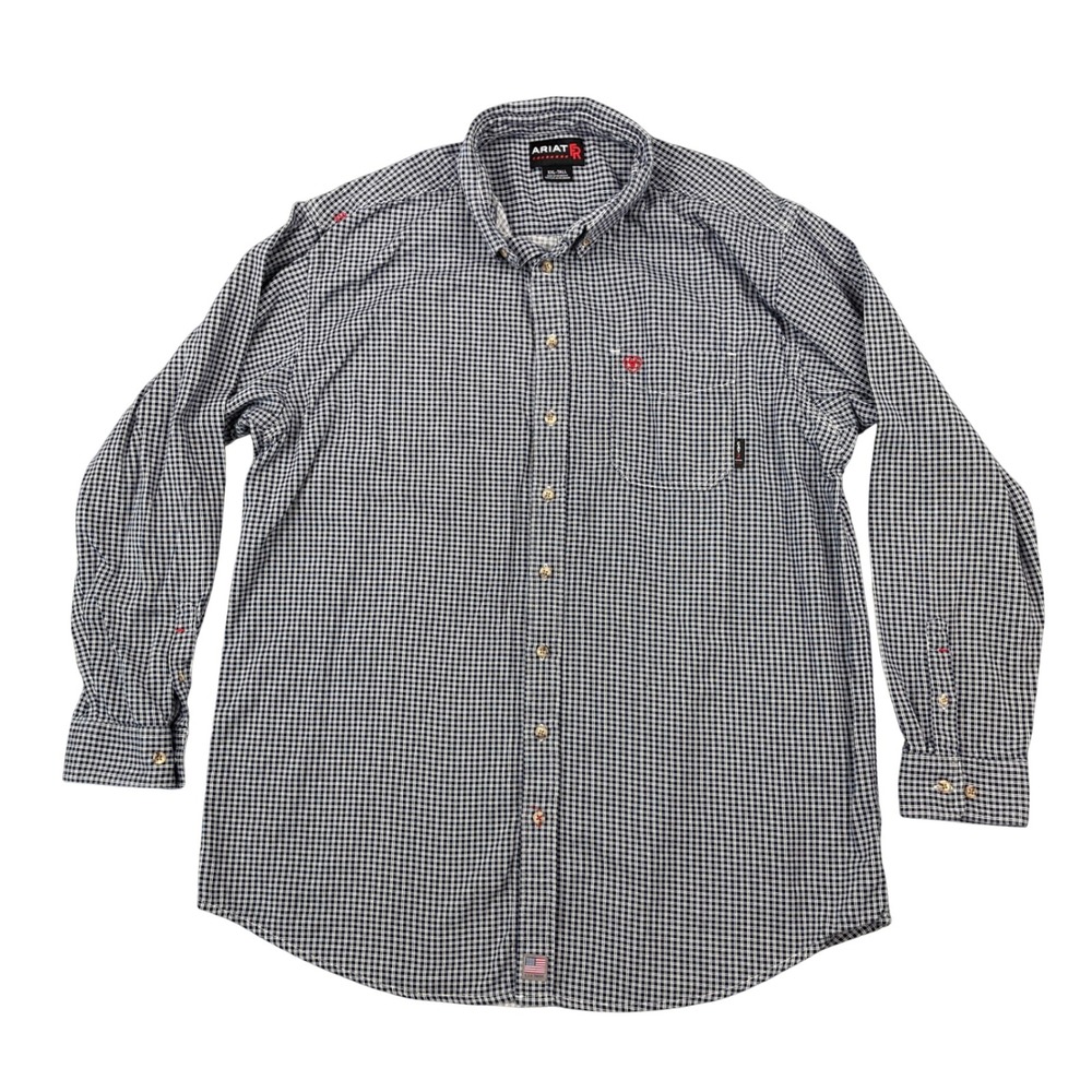 Ariat FR Work Shirt Mens XXLT Tall Blue White Multi Plaid Flame Resistant CAT 2